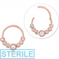 STERILE ROSE GOLD PVD COATED SURGICAL STEEL JEWELLED MULTI PURPOSE CLICKER PIERCING