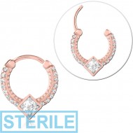 STERILE ROSE GOLD PVD COATED SURGICAL STEEL JEWELLED MULTI PURPOSE CLICKER PIERCING