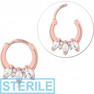 STERILE ROSE GOLD PVD COATED SURGICAL STEEL JEWELLED MULTI PURPOSE CLICKER PIERCING