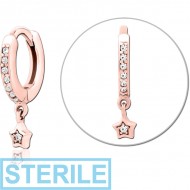 STERILE ROSE GOLD PVD COATED SURGICAL STEEL JEWELLED MULTI PURPOSE HUGGIE PIERCING PIERCING