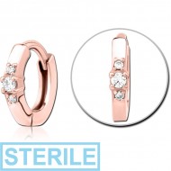 STERILE ROSE GOLD PVD COATED SURGICAL STEEL JEWELLED MULTI PURPOSE HUGGIE PIERCING PIERCING
