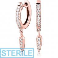 STERILE ROSE GOLD PVD COATED SURGICAL STEEL JEWELLED HUGGIES PAIR PIERCING