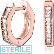 STERILE ROSE GOLD PVD COATED SURGICAL STEEL JEWELLED HUGGIES PAIR PIERCING