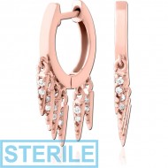 STERILE ROSE GOLD PVD COATED SURGICAL STEEL JEWELLED HUGGIES PAIR PIERCING
