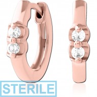 STERILE ROSE GOLD PVD COATED SURGICAL STEEL JEWELLED HUGGIES PAIR PIERCING