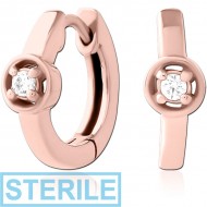 STERILE ROSE GOLD PVD COATED SURGICAL STEEL JEWELLED HUGGIES PAIR PIERCING