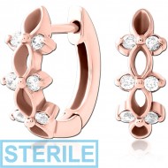 STERILE ROSE GOLD PVD COATED SURGICAL STEEL JEWELLED HUGGIES PAIR PIERCING