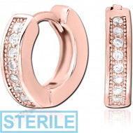 STERILE ROSE GOLD PVD COATED SURGICAL STEEL JEWELLED HUGGIES PAIR PIERCING