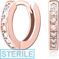 STERILE ROSE GOLD PVD COATED SURGICAL STEEL JEWELLED HUGGIES PAIR PIERCING
