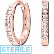 STERILE ROSE GOLD PVD COATED SURGICAL STEEL JEWELLED HUGGIES PAIR PIERCING