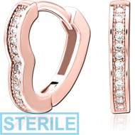 STERILE ROSE GOLD PVD COATED SURGICAL STEEL JEWELLED HUGGIES PAIR PIERCING