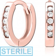 STERILE ROSE GOLD PVD COATED SURGICAL STEEL JEWELLED HUGGIES PAIR PIERCING