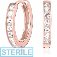 STERILE ROSE GOLD PVD COATED SURGICAL STEEL JEWELLED HUGGIES PAIR PIERCING