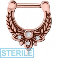 STERILE ROSE GOLD PVD COATED SURGICAL STEEL JEWELLED HINGED SEPTUM CLICKER - FILIGREE PIERCING