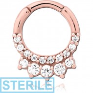 STERILE ROSE GOLD PVD COATED SURGICAL STEEL JEWELLED HINGED SEPTUM CLICKER RING PIERCING