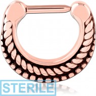 STERILE ROSE GOLD PVD COATED SURGICAL STEEL HINGED SEPTUM CLICKER RING