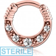 STERILE ROSE GOLD PVD COATED SURGICAL STEEL ROUND JEWELLED HINGED SEPTUM CLICKER PIERCING