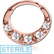 STERILE ROSE GOLD PVD COATED SURGICAL STEEL ROUND JEWELLED HINGED SEPTUM CLICKER PIERCING