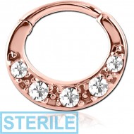 STERILE ROSE GOLD PVD COATED SURGICAL STEEL ROUND JEWELLED HINGED SEPTUM CLICKER