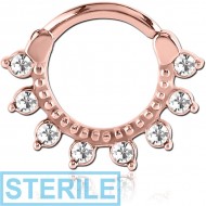 STERILE ROSE GOLD PVD COATED SURGICAL STEEL ROUND JEWELLED HINGED SEPTUM CLICKER