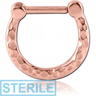STERILE ROSE GOLD PVD COATED SURGICAL STEEL HINGED SEPTUM CLICKER PIERCING