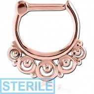 STERILE ROSE GOLD PVD COATED SURGICAL STEEL HINGED SEPTUM CLICKER