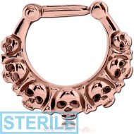 STERILE ROSE GOLD PVD COATED SURGICAL STEEL HINGED SEPTUM CLICKER - SKULL