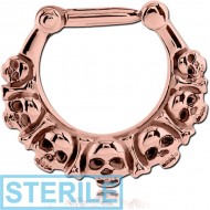STERILE ROSE GOLD PVD COATED SURGICAL STEEL HINGED SEPTUM CLICKER - SKULL PIERCING