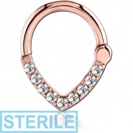 STERILE ROSE GOLD PVD COATED SURGICAL STEEL ROUND JEWELLED HINGED SEPTUM CLICKER