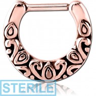 STERILE ROSE GOLD PVD COATED SURGICAL STEEL HINGED SEPTUM CLICKER - FILIGREE
