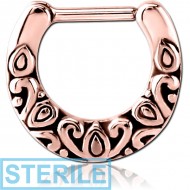STERILE ROSE GOLD PVD COATED SURGICAL STEEL HINGED SEPTUM CLICKER - FILIGREE PIERCING