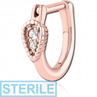 STERILE ROSE GOLD PVD COATED SURGICAL STEEL JEWELLED TRAGUS CLICKER PIERCING