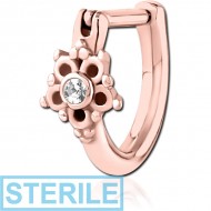 STERILE ROSE GOLD PVD COATED SURGICAL STEEL JEWELLED TRAGUS CLICKER PIERCING