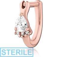 STERILE ROSE GOLD PVD COATED SURGICAL STEEL JEWELLED TRAGUS CLICKER PIERCING