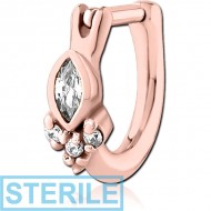 STERILE ROSE GOLD PVD COATED SURGICAL STEEL JEWELLED TRAGUS CLICKER