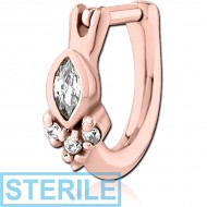 STERILE ROSE GOLD PVD COATED SURGICAL STEEL JEWELLED TRAGUS CLICKER PIERCING