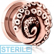 STERILE ROSE GOLD PVD COATED STAINLESS STEEL THREADED TUNNEL WITH SURGICAL STEEL TOP PIERCING