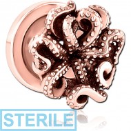 STERILE ROSE GOLD PVD COATED STAINLESS STEEL THREADED TUNNEL WITH SURGICAL STEEL TOP PIERCING