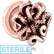 STERILE ROSE GOLD PVD COATED STAINLESS STEEL THREADED TUNNEL WITH SURGICAL STEEL TOP