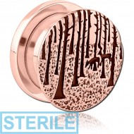 STERILE ROSE GOLD PVD COATED STAINLESS STEEL THREADED TUNNEL WITH SURGICAL STEEL TOP PIERCING