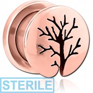 STERILE ROSE GOLD PVD COATED STAINLESS STEEL THREADED TUNNEL WITH SURGICAL STEEL TOP PIERCING