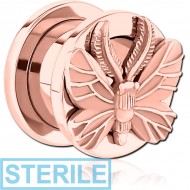STERILE ROSE GOLD PVD COATED STAINLESS STEEL THREADED TUNNEL WITH SURGICAL STEEL TOP PIERCING