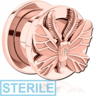 STERILE ROSE GOLD PVD COATED STAINLESS STEEL THREADED TUNNEL WITH SURGICAL STEEL TOP