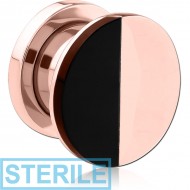 STERILE ROSE GOLD PVD COATED STAINLESS STEEL THREADED TUNNEL WITH SURGICAL STEEL TOP PIERCING