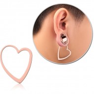 STERILE ROSE GOLD PVD COATED SURGICAL STEEL HOOP EARRINGS FOR TUNNEL - HEART PIERCING
