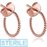 STERILE ROSE GOLD PVD COATED SURGICAL STEEL EAR STUDS PAIR - TWIST HOOP