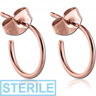 STERILE ROSE GOLD PVD COATED SURGICAL STEEL EAR STUDS PAIR - HOOP