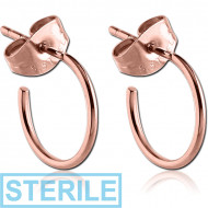 STERILE ROSE GOLD PVD COATED SURGICAL STEEL EAR STUDS PAIR - HOOP PIERCING