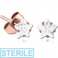 STERILE ROSE GOLD PVD COATED SURGICAL STEEL STAR PRONG SET JEWELLED EAR STUDS PAIR