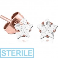 STERILE ROSE GOLD PVD COATED SURGICAL STEEL STAR PRONG SET JEWELLED EAR STUDS PAIR PIERCING